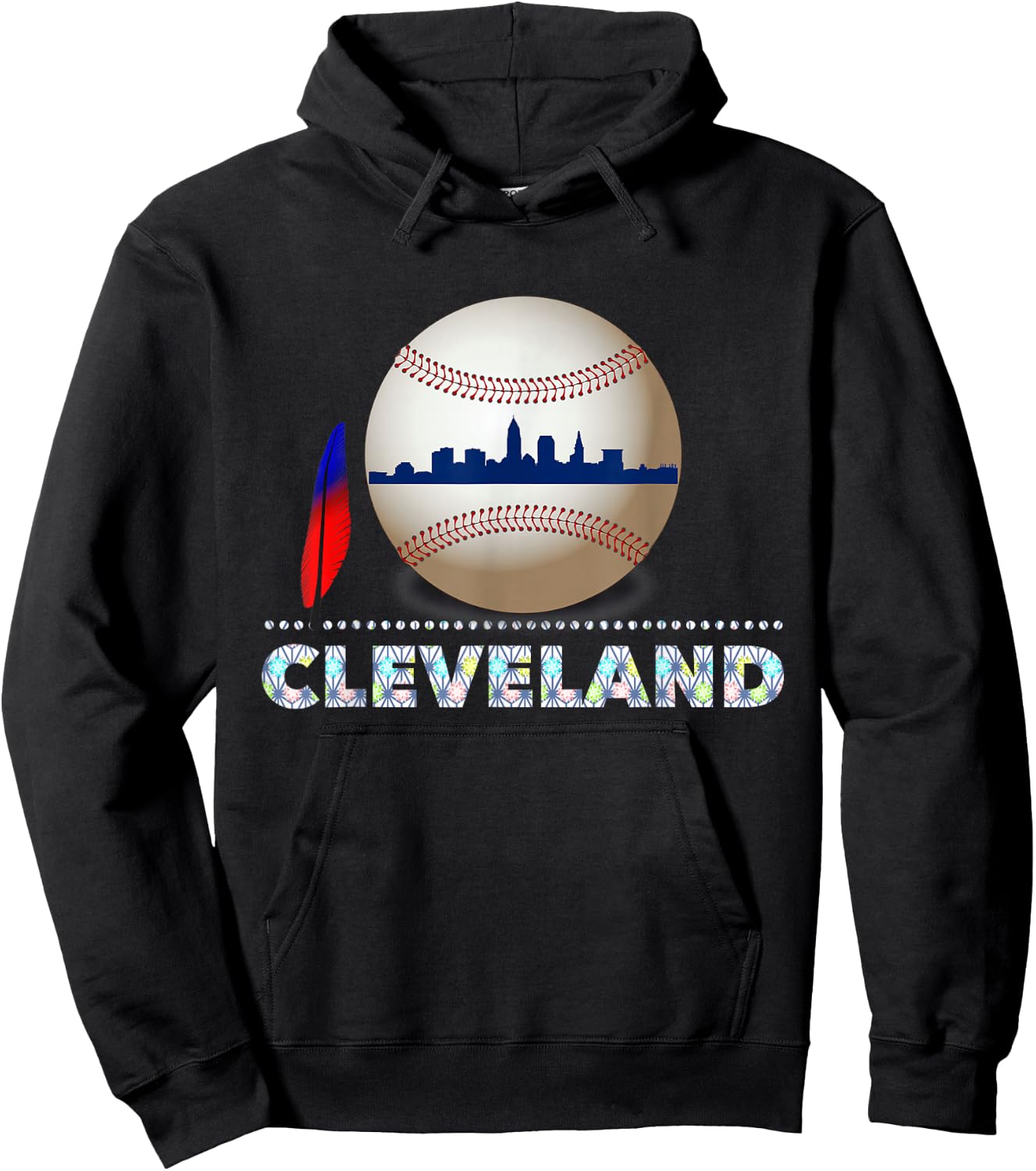 Cleveland Hometown Indian Tribe Ball with Skyline Hoodie - Hoodie | Black