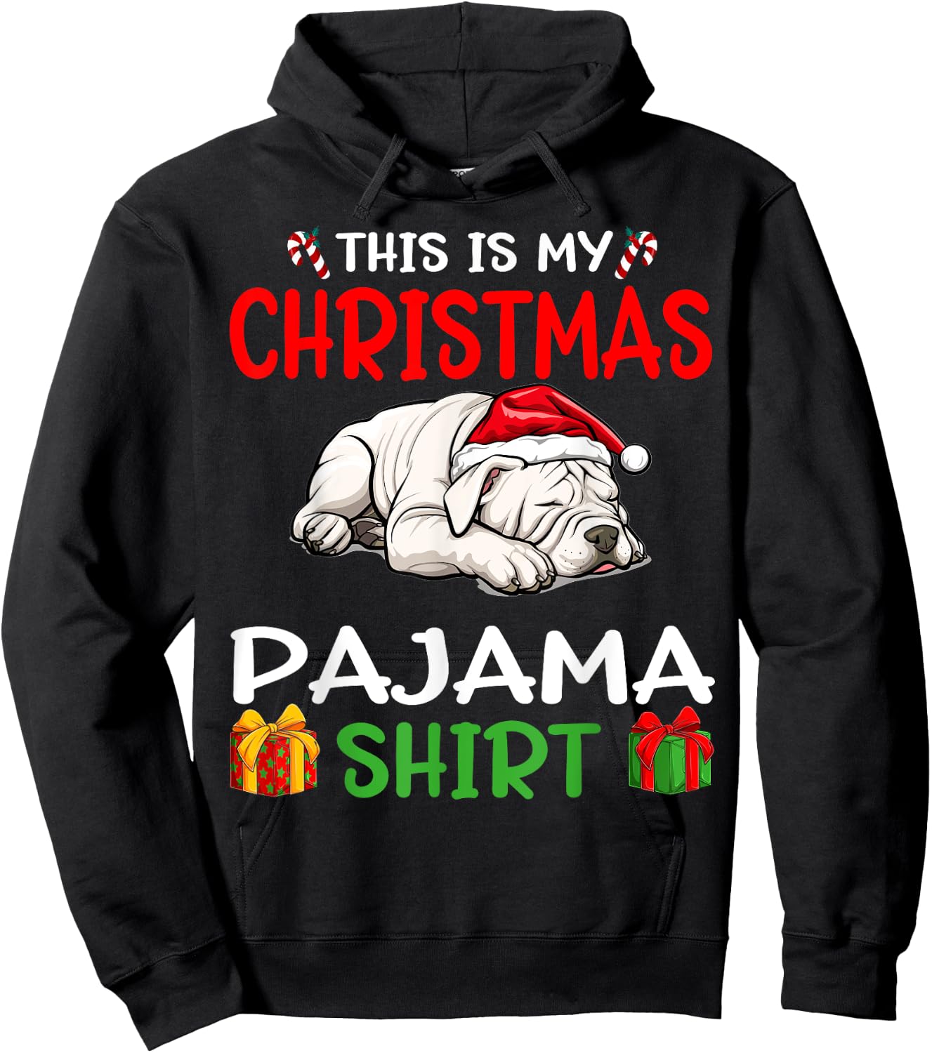 Cute Dogo Argentino Dog This is my Christmas Pajama Women Kids Hoodie - Hoodie | Black