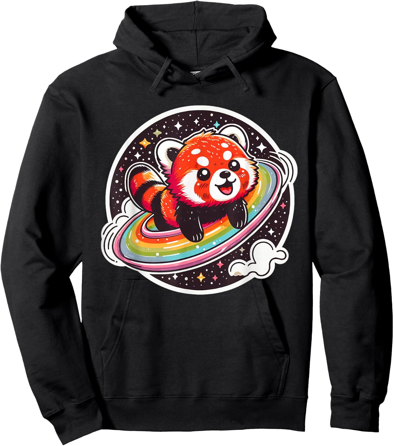 Cute Red Panda in Space Cartoon Style Funny and Colourful Hoodie - Hoodie | Black
