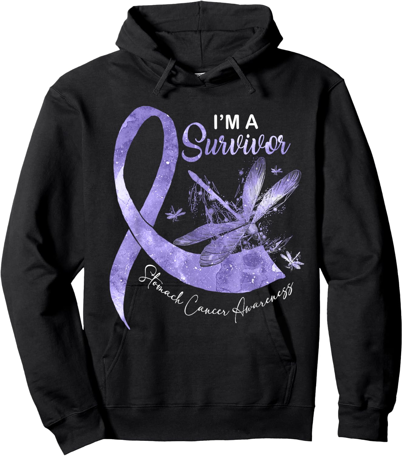 I'm A Survivor Stomach Cancer Dragonfly Periwinkle Ribbon Hoodie - Hoodie | Black