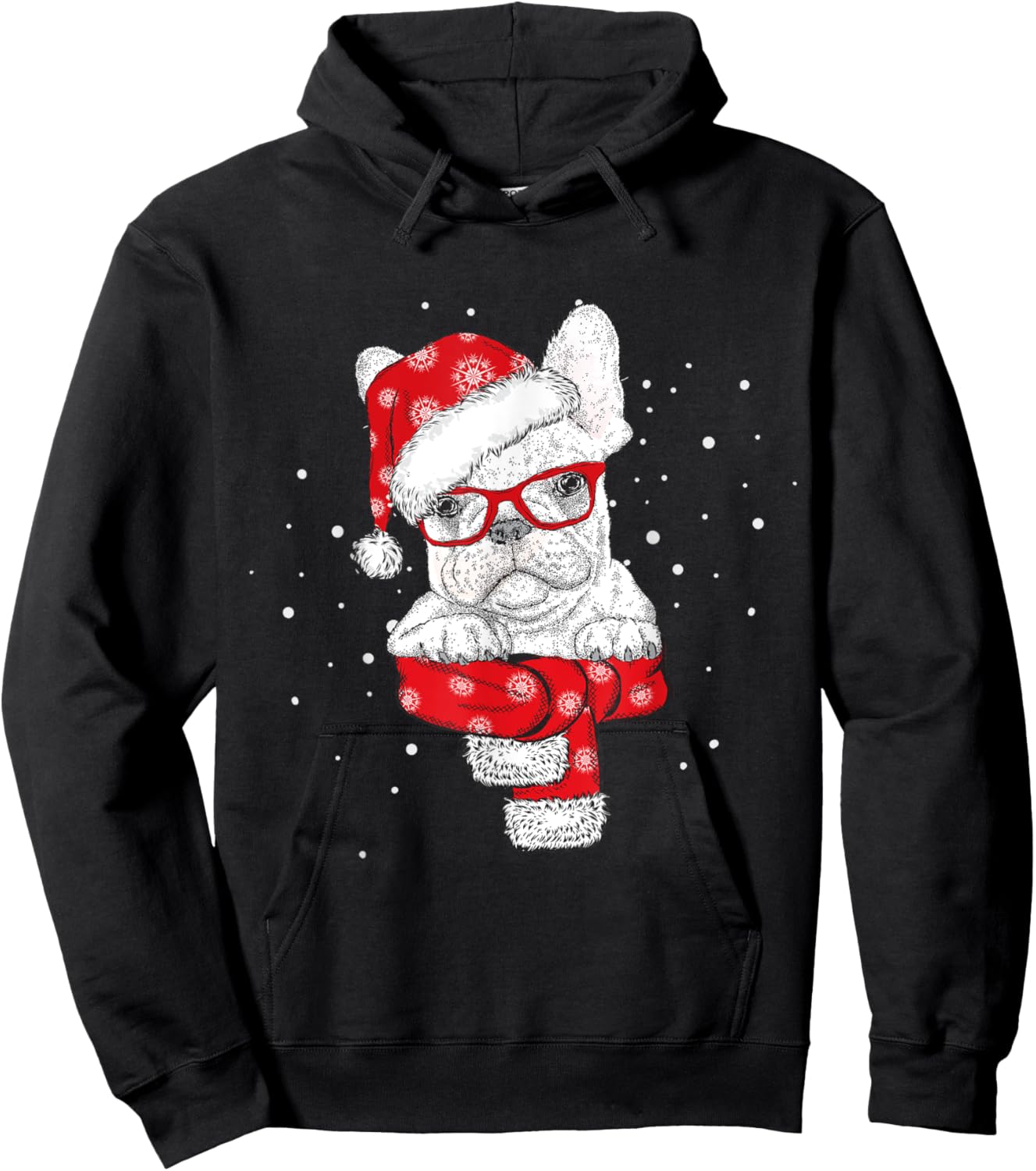 Christmas Santa Dog Lover Frenchie French Bulldog Pajamas Women Kids Hoodie - Hoodie | Black
