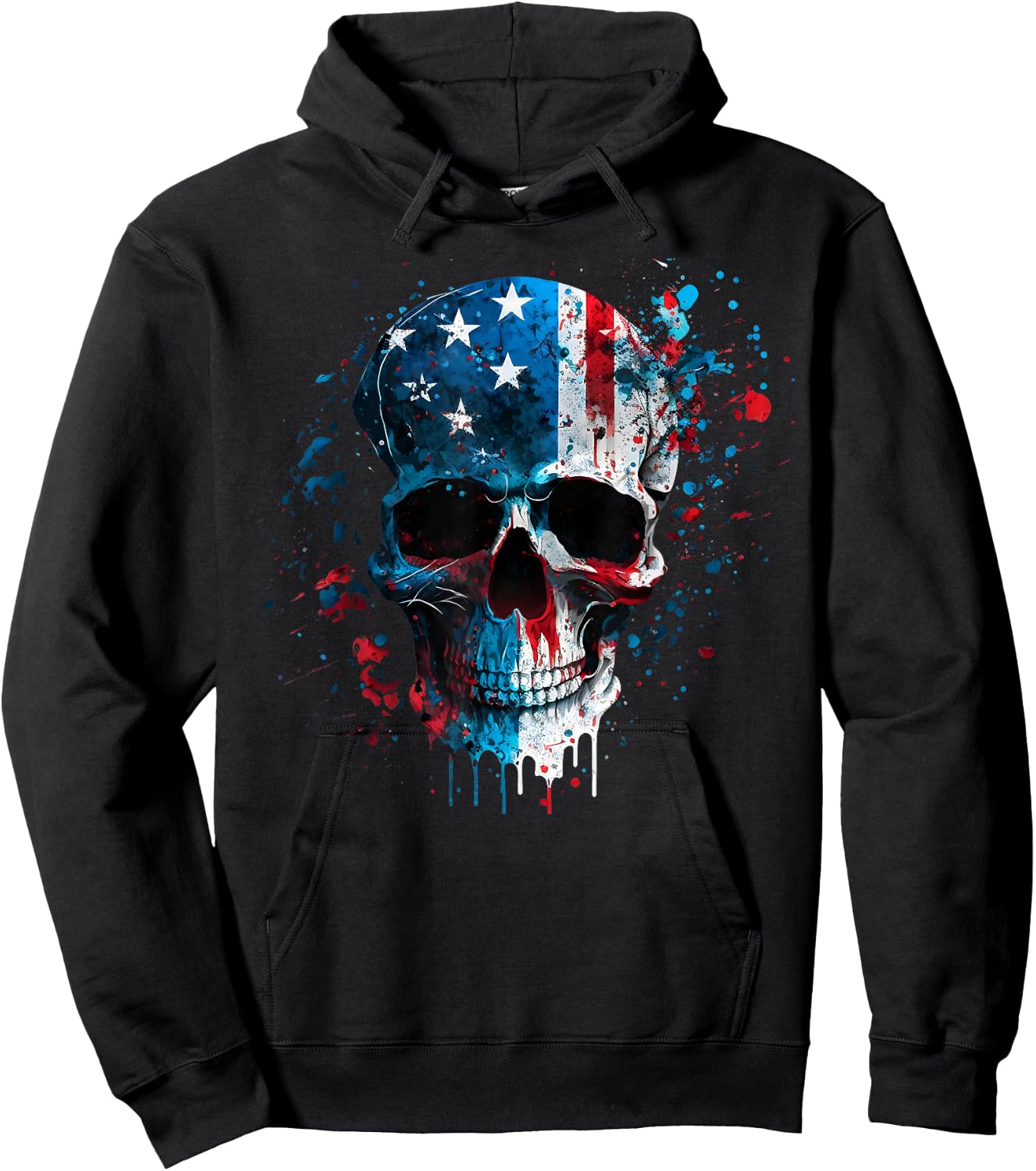 Skull Skeleton American Flag Freedom Patriotic 4th of July Hoodie - Hoodie | Black