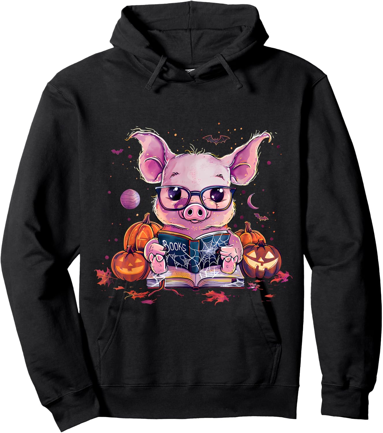 Pig Halloween Costume Pumpkin Witchcraft Book Reading Hoodie - Hoodie | Black