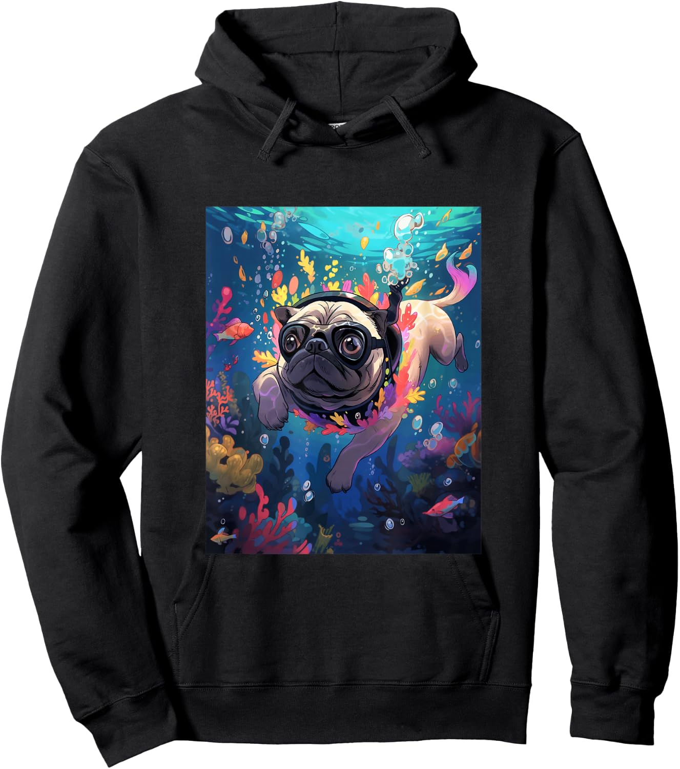Pug Diving Dog Swimming Underwater Hoodie - Hoodie | Black