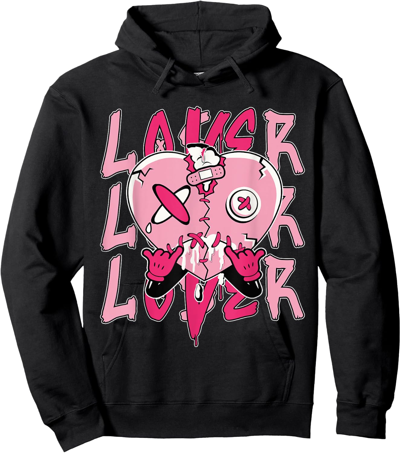 Pink Loser Lover Pink Drip Heart Matching Women Hoodie - Hoodie | Black