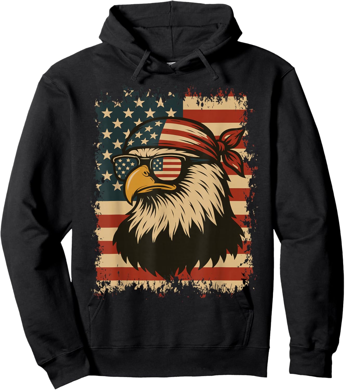 American 4TH Of July Bald Eagle Patriotic USA Flag Bandana Hoodie - Hoodie | Black