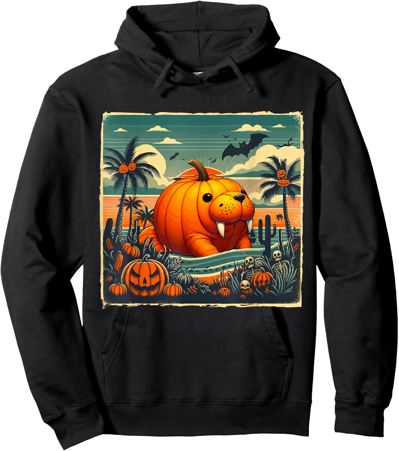 Horror Carved Pumpkin As Manatee Halloween Costume Beach Hoodie - Hoodie | Black