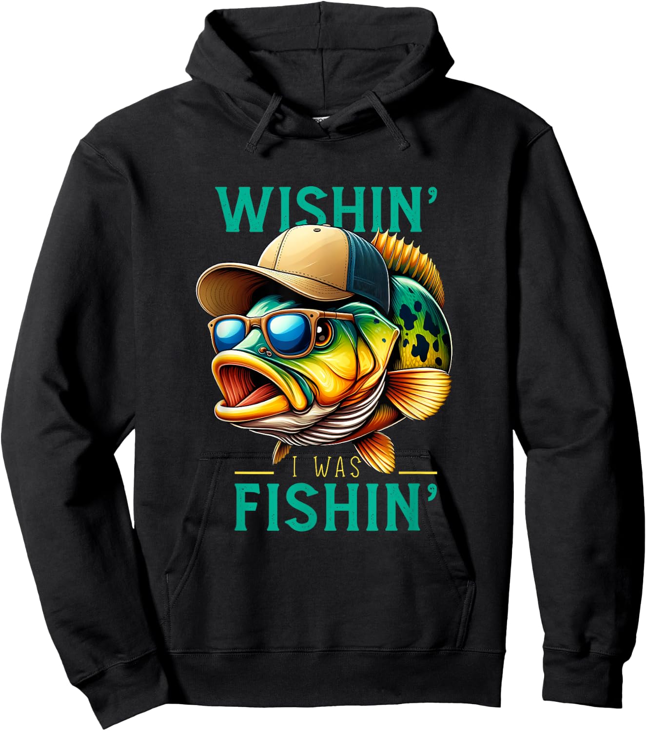 Wishin' I Was Fishin' Funny Fishing Fisherman Father's Day Hoodie - Hoodie | Black