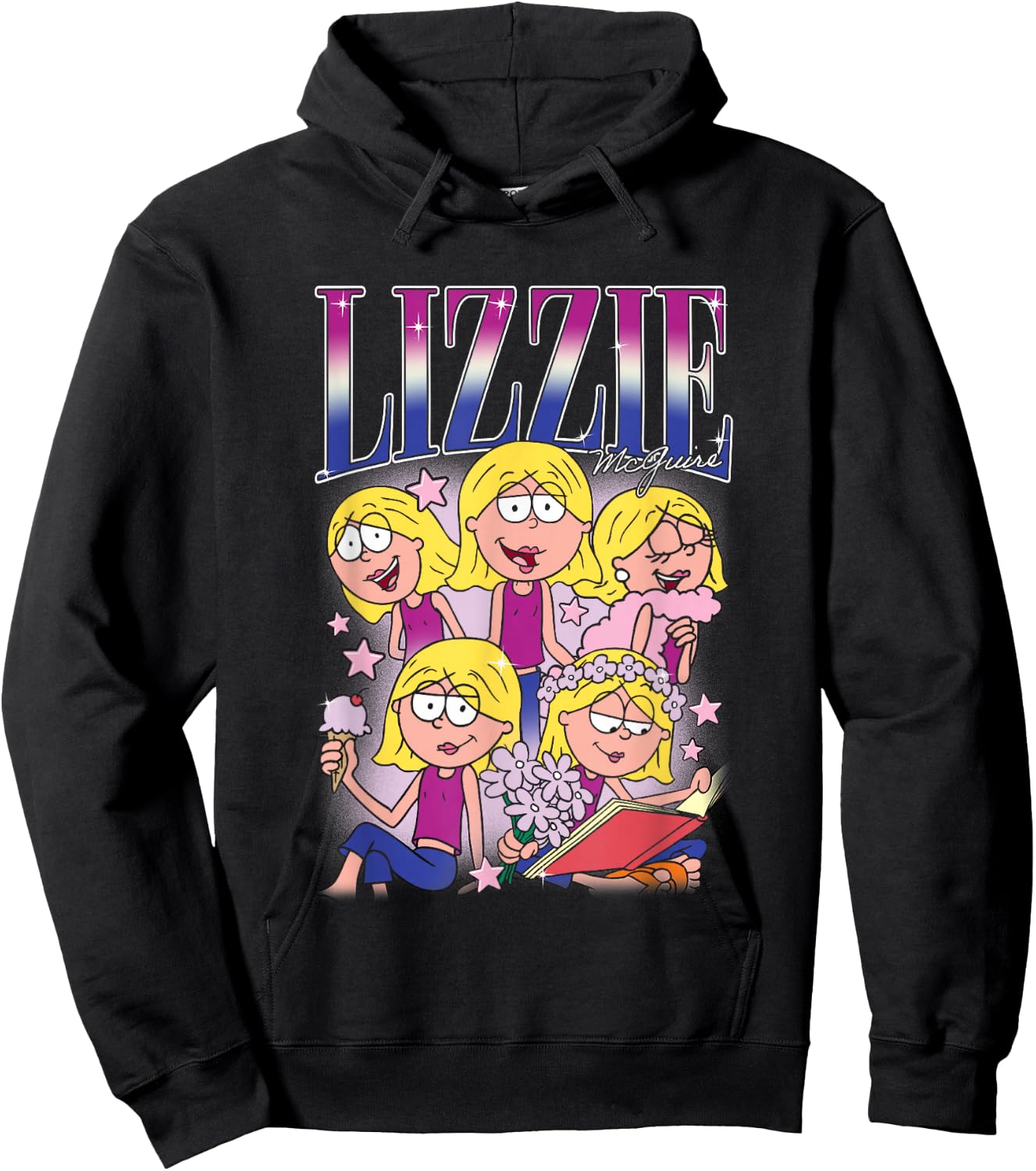 Disney Lizzy McGuire Lizzie 90s Style Collage Big Chest Logo Hoodie - Hoodie | Black