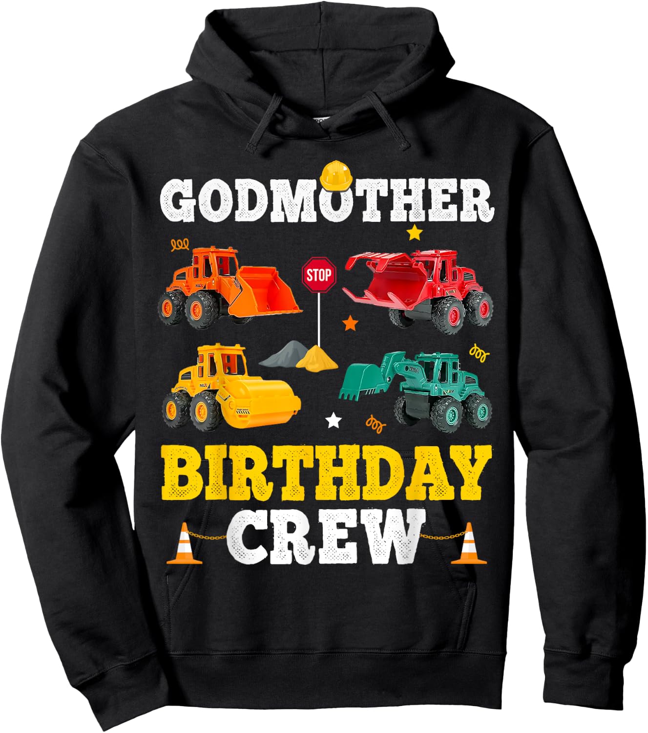Godmother Birthday Crew Boy Construction Trucks Vehicles Kid Hoodie - Hoodie | Black