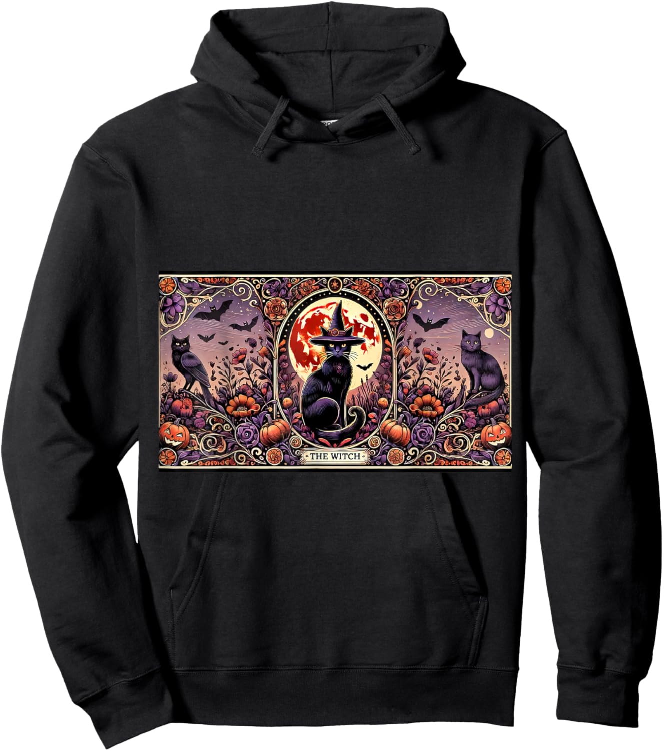 Vintage Gothic The Witch Black Cat Tarot Card Halloween 2024 Women Kids Hoodie - Hoodie | Black
