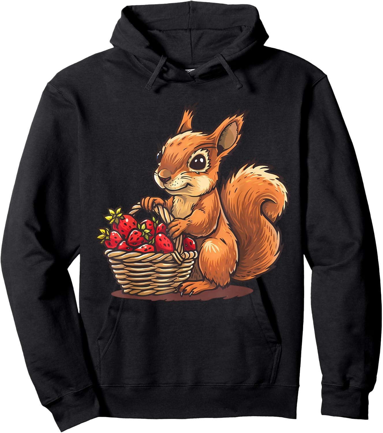 Strawberry Squirrel Wildlife Cute Squirrel Animal Art Motif Hoodie - Hoodie | Black