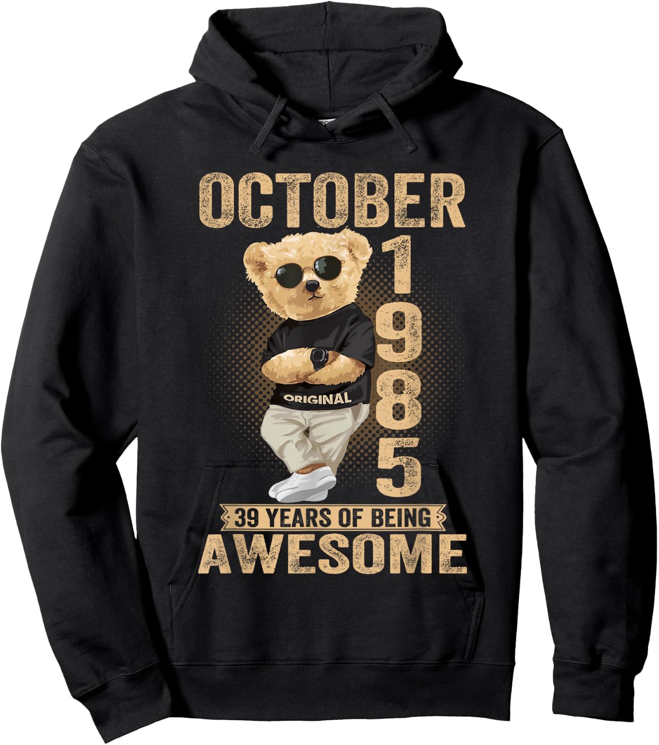 October 39th Birthday Men Women 1985 Awesome Teddy Bear Hoodie - Hoodie | Black