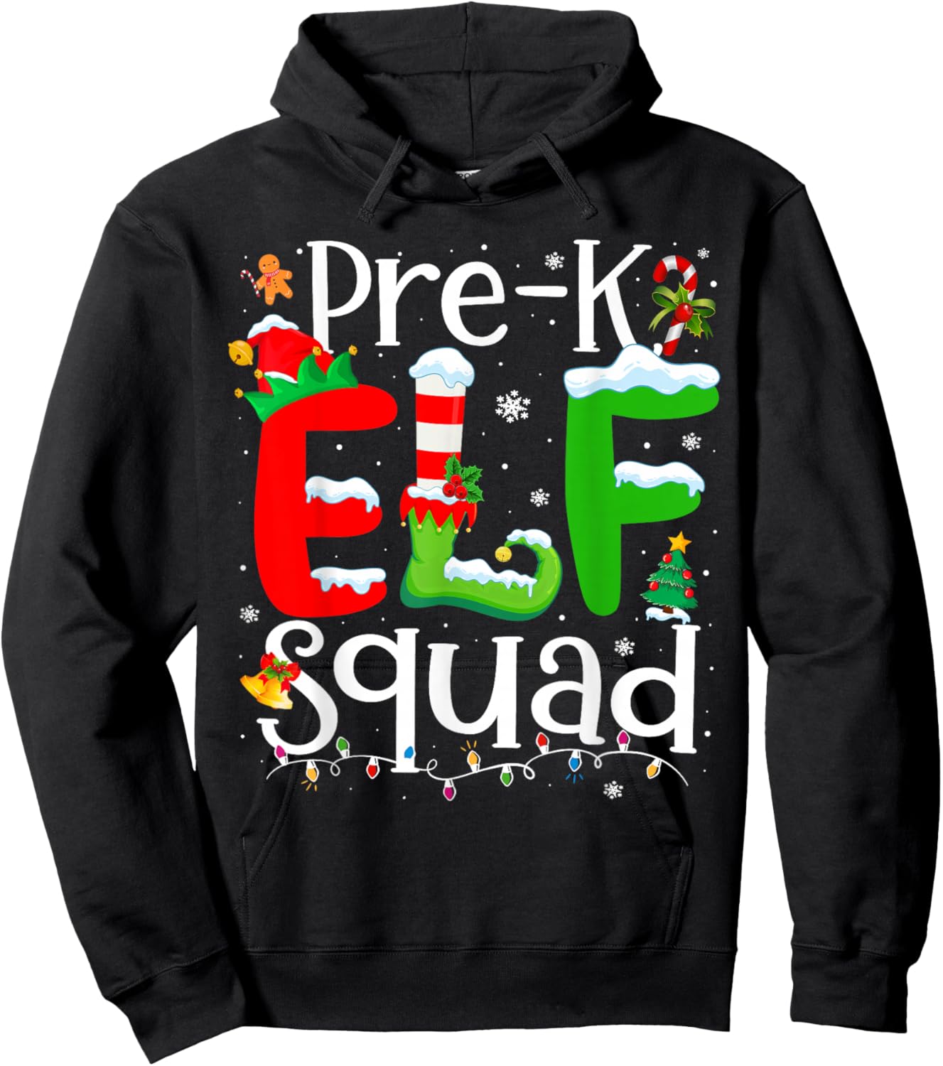 Funny Elf Squad Pre-k Teacher Christmas Child Xmas Hoodie - Hoodie | Black