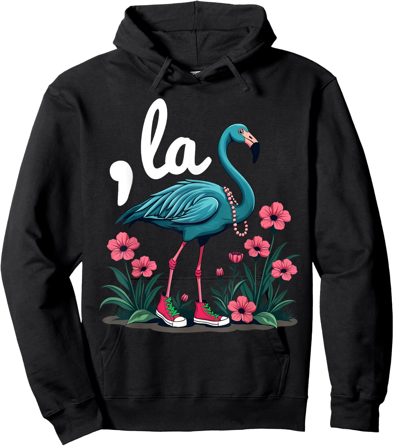 Retro Flamingo Chucks And Pearls Comma La Kamala Harris 2024 Hoodie - Hoodie | Black