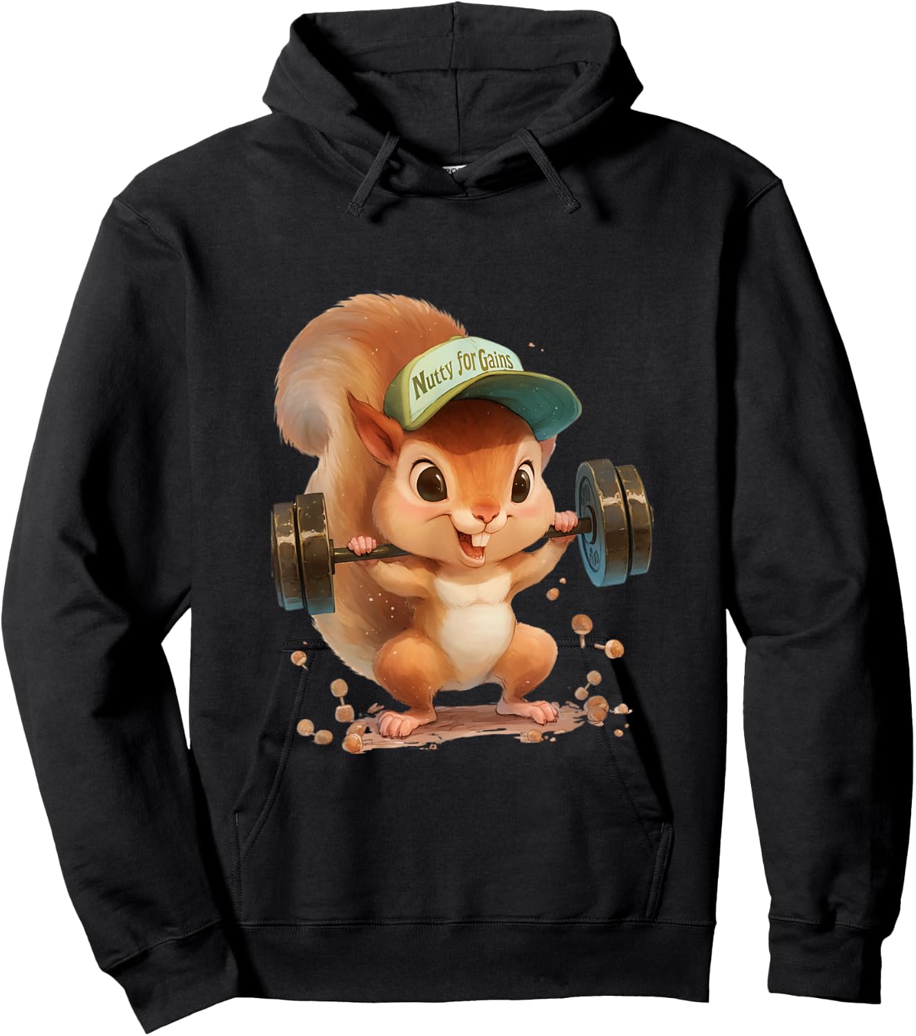 Nutty for Gains Fitness Squirrel Workout Gym Art Hoodie - Hoodie | Black