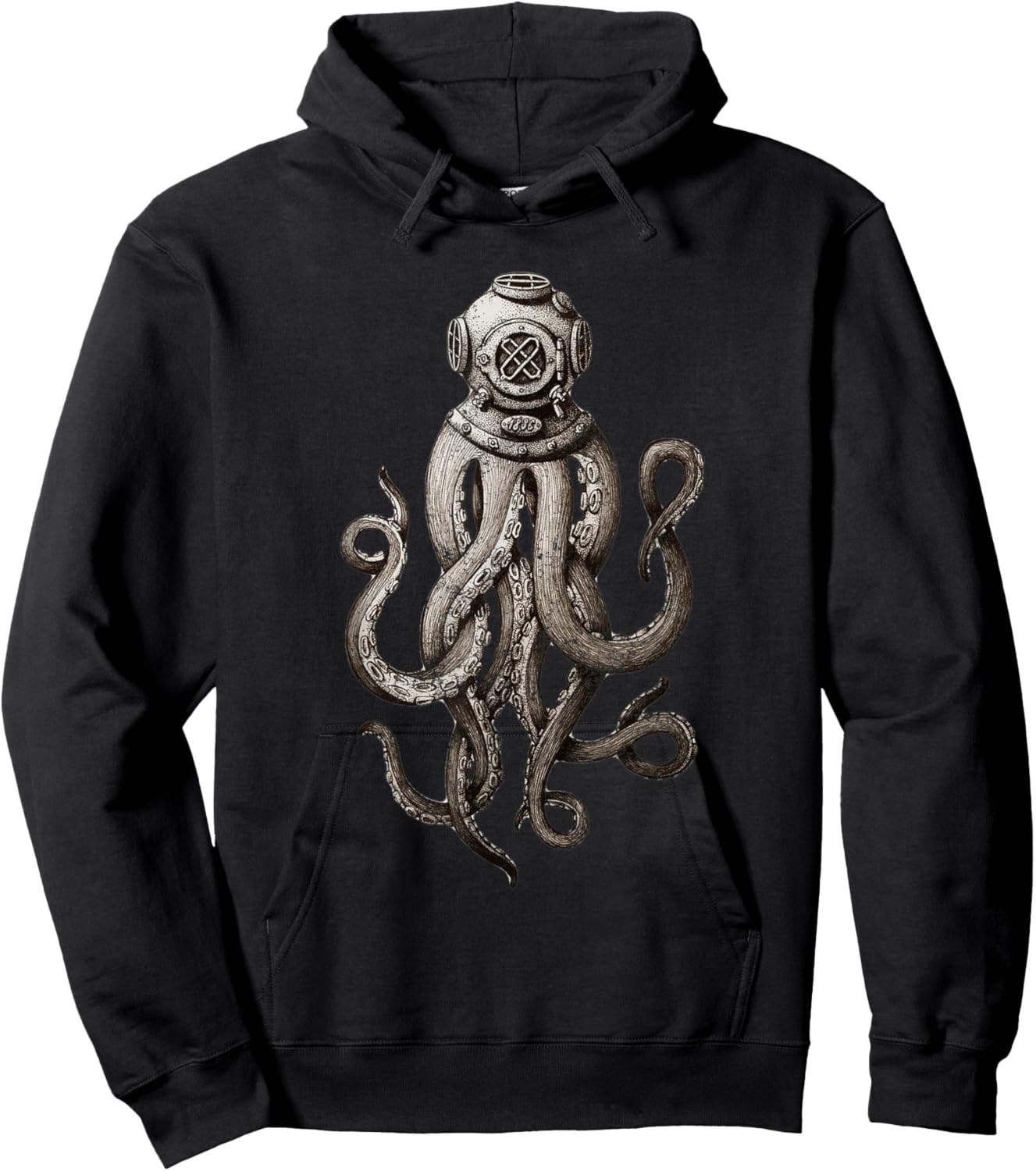Retro Scuba Diver Weird Octopus Design, Octopus Helmet Hoodie - Hoodie | Black