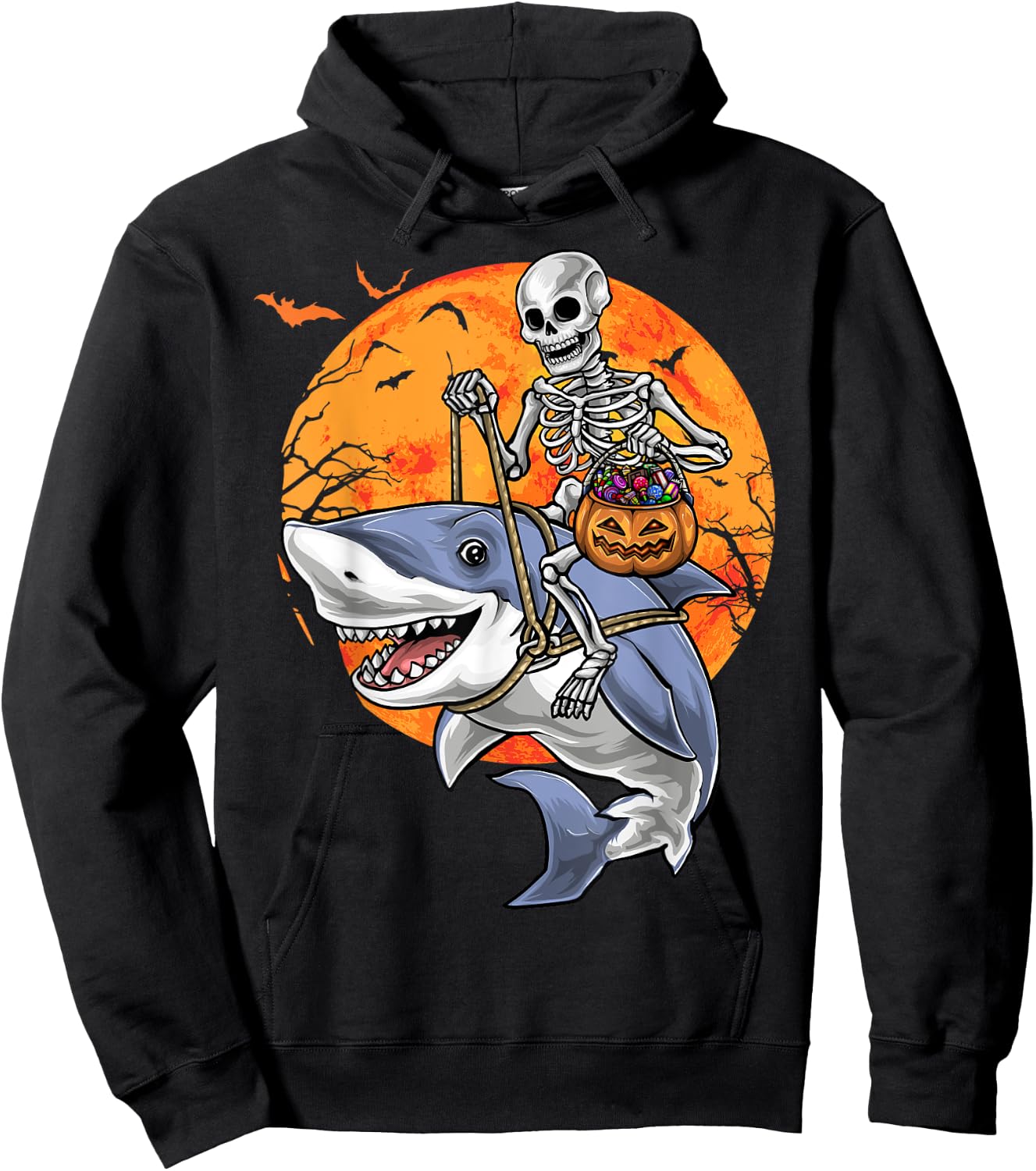 Halloween Skeleton Shark Kids Boys Girls Hoodie - Hoodie | Black