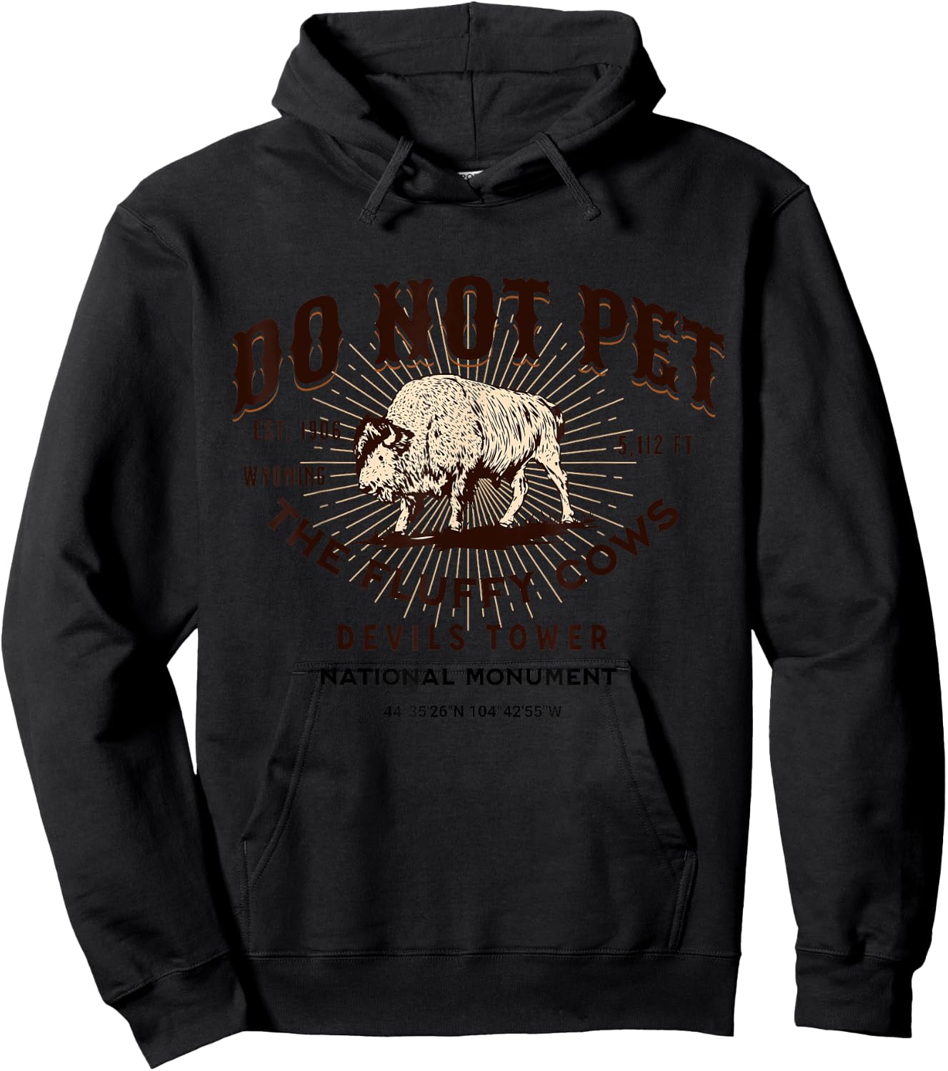 Devils Tower National Monument Wyoming Funny Bison Hoodie - Hoodie | Black