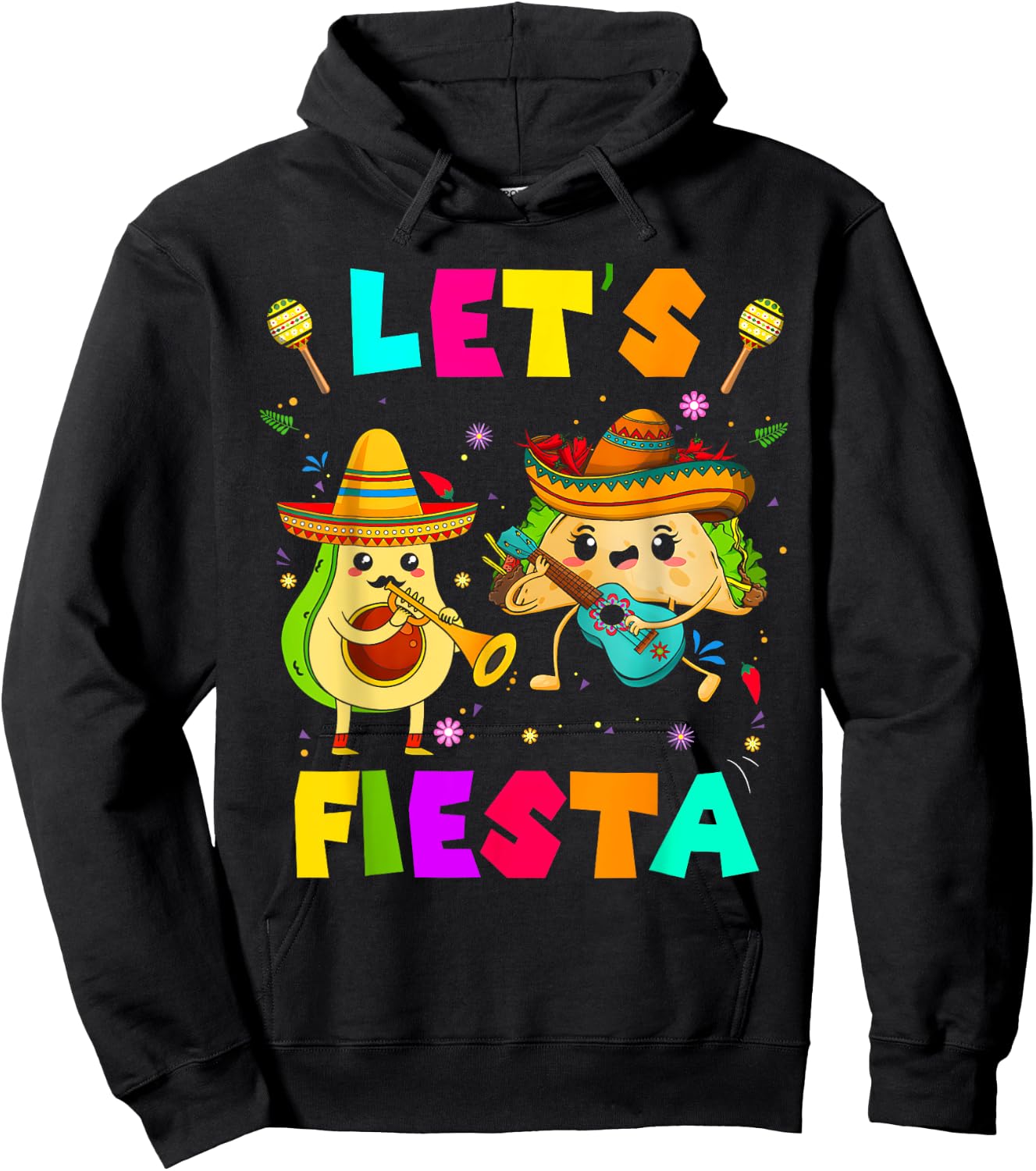 Lets Fiesta Taco Avocado Funny Cinco De Mayo Mexican Party Hoodie - Hoodie | Black