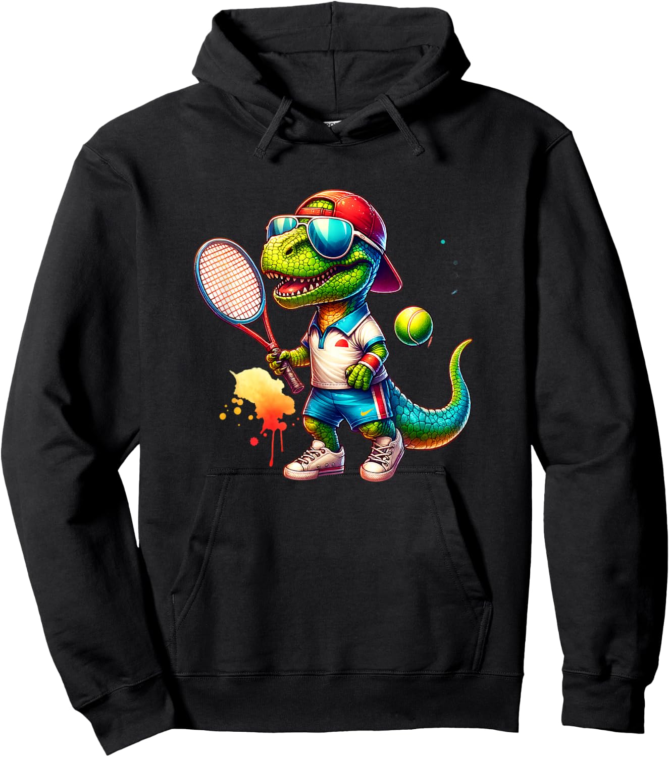 Dinosaur Dino Boy Tennis Player Sport Hoodie - Hoodie | Black