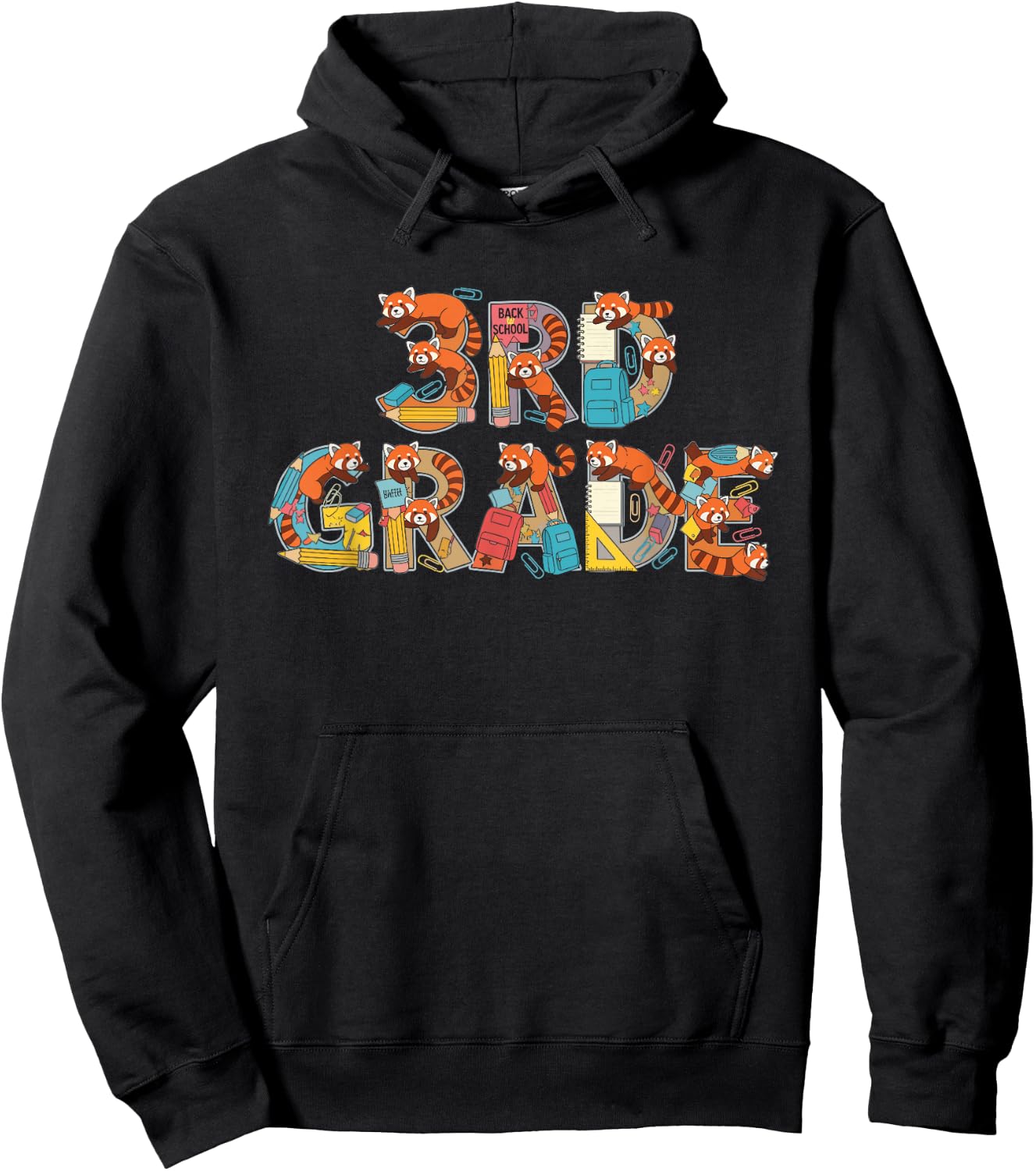 Funny Red Panda Third Grade Back to School Kids Boys Girls Hoodie - Hoodie | Black