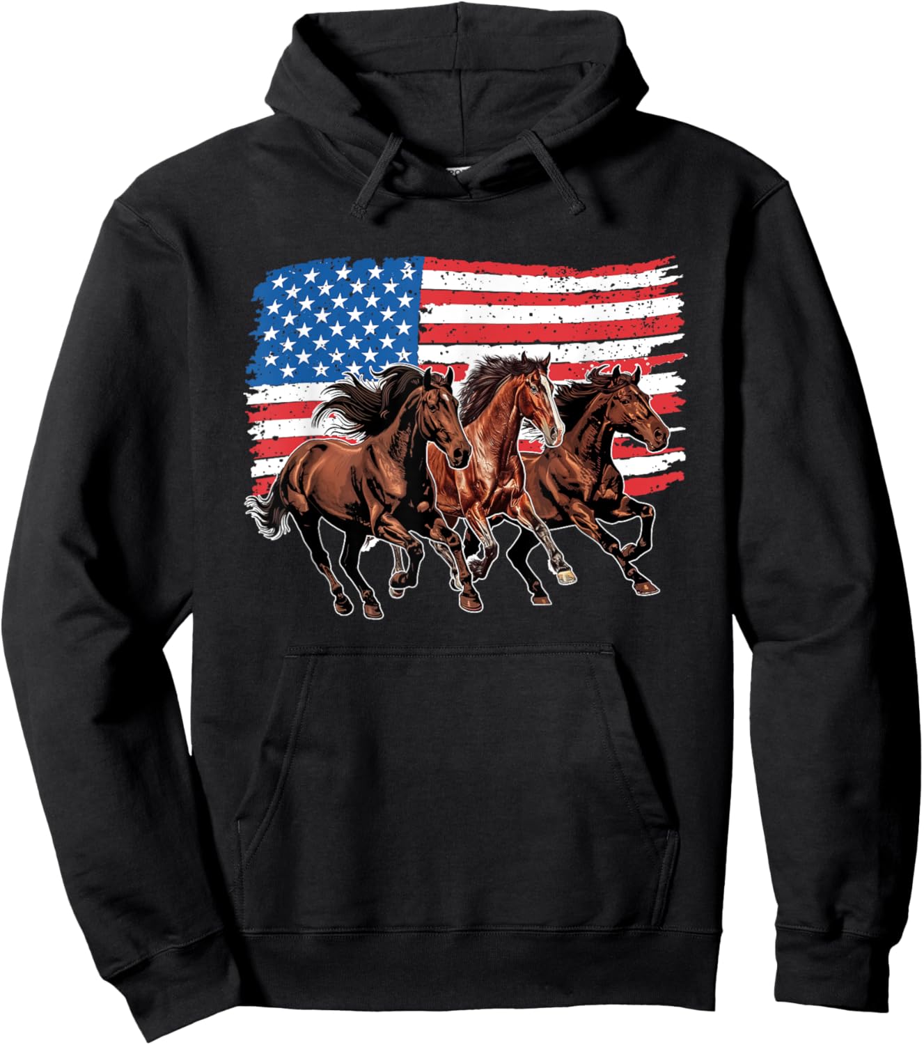 Patriotic Horses 4th Of July American Flag Patriotic Horse Women Kids Men Hoodie - Hoodie | Black