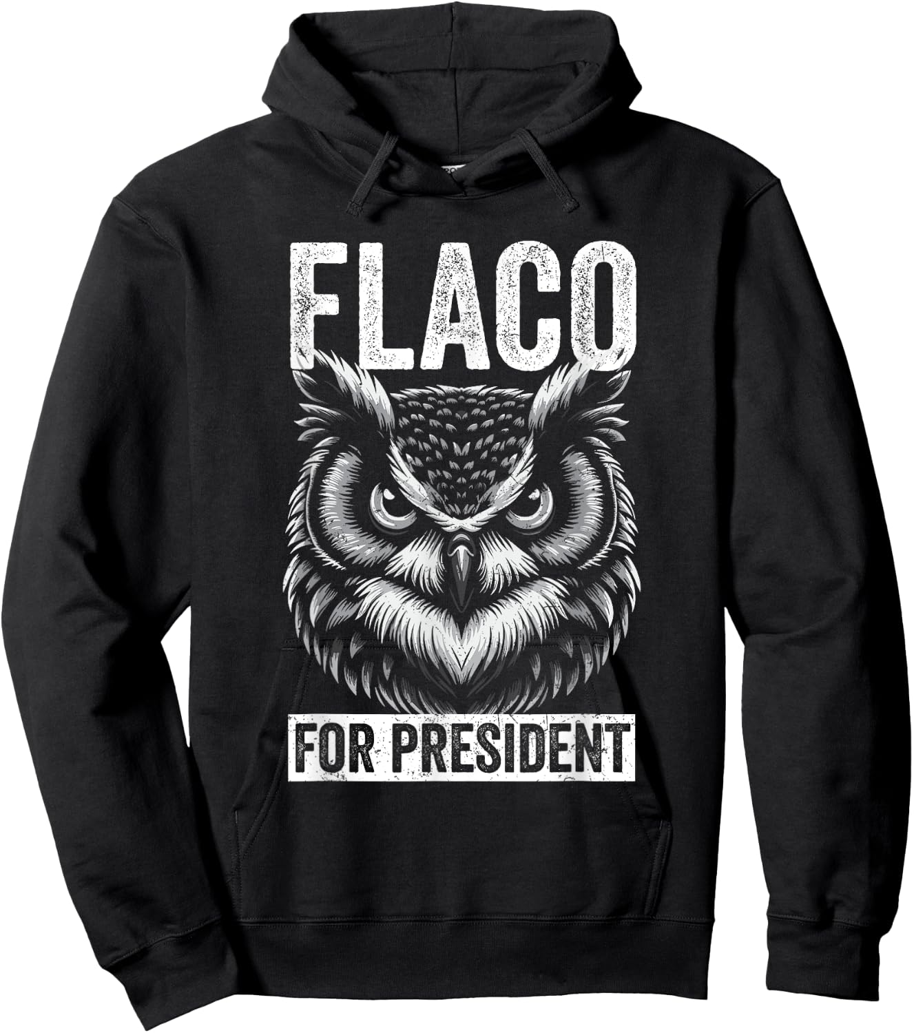 Flaco For President Eurasian Eagle Owl Distressed Hoodie - Hoodie | Black