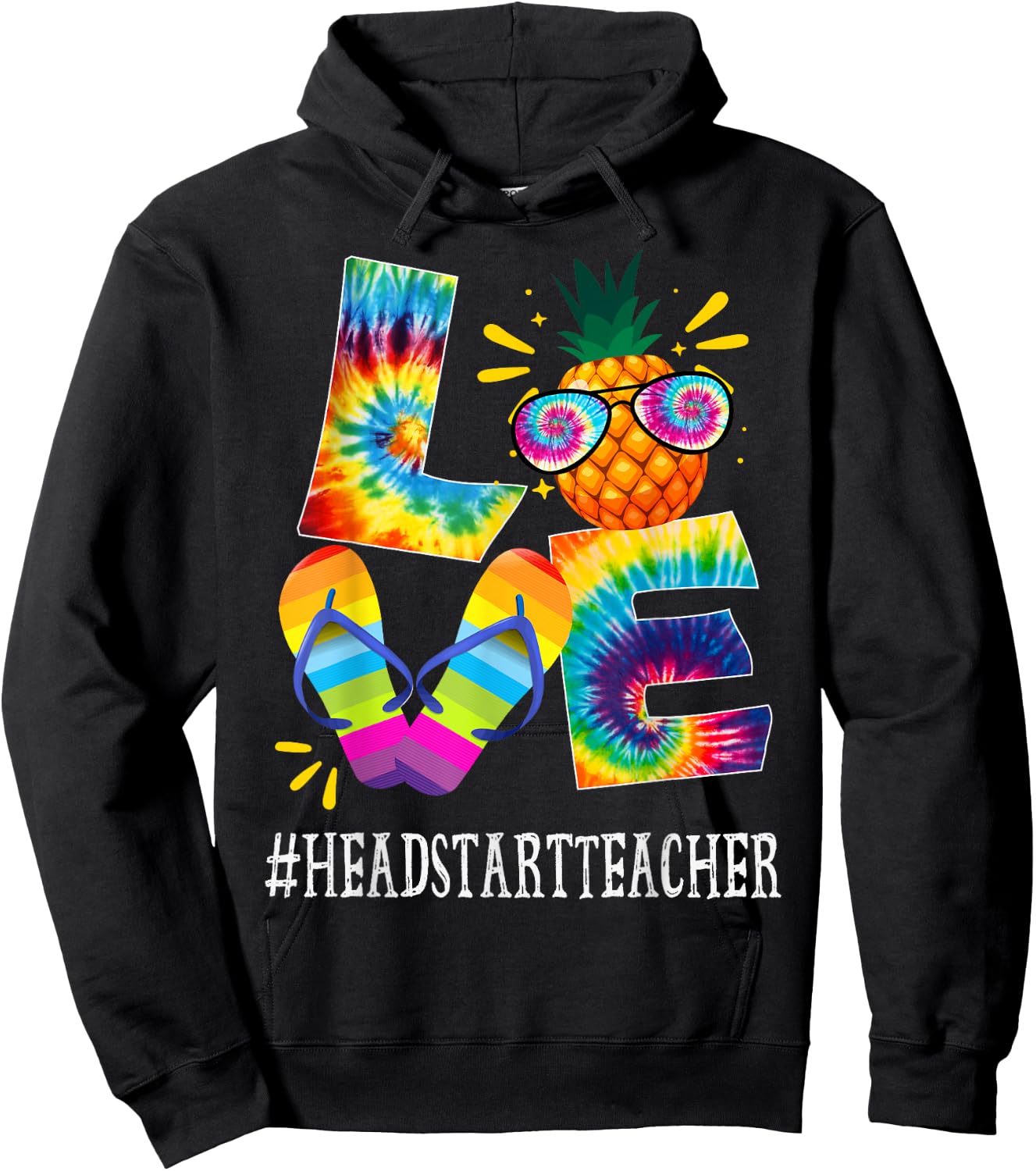 Headstart Teacher Love Pineapple Summer Off duty Tie Dye Women Hoodie - Hoodie | Black