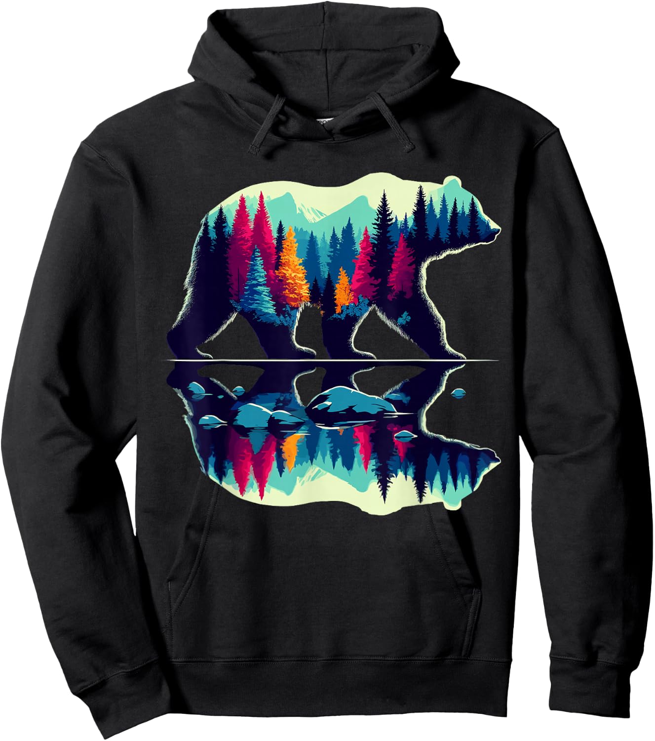 Trees Reflection Wildlife Nature Bear Outdoor Forest Hoodie - Hoodie | Black