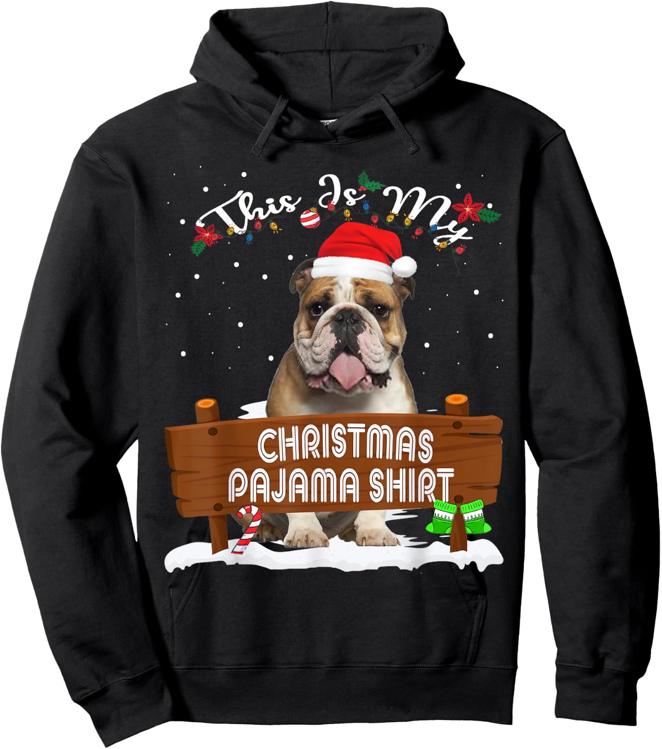 This Is My Christmas Pajama English Bulldog Dog Mom Dad Men Women Kids Hoodie - Hoodie | Black