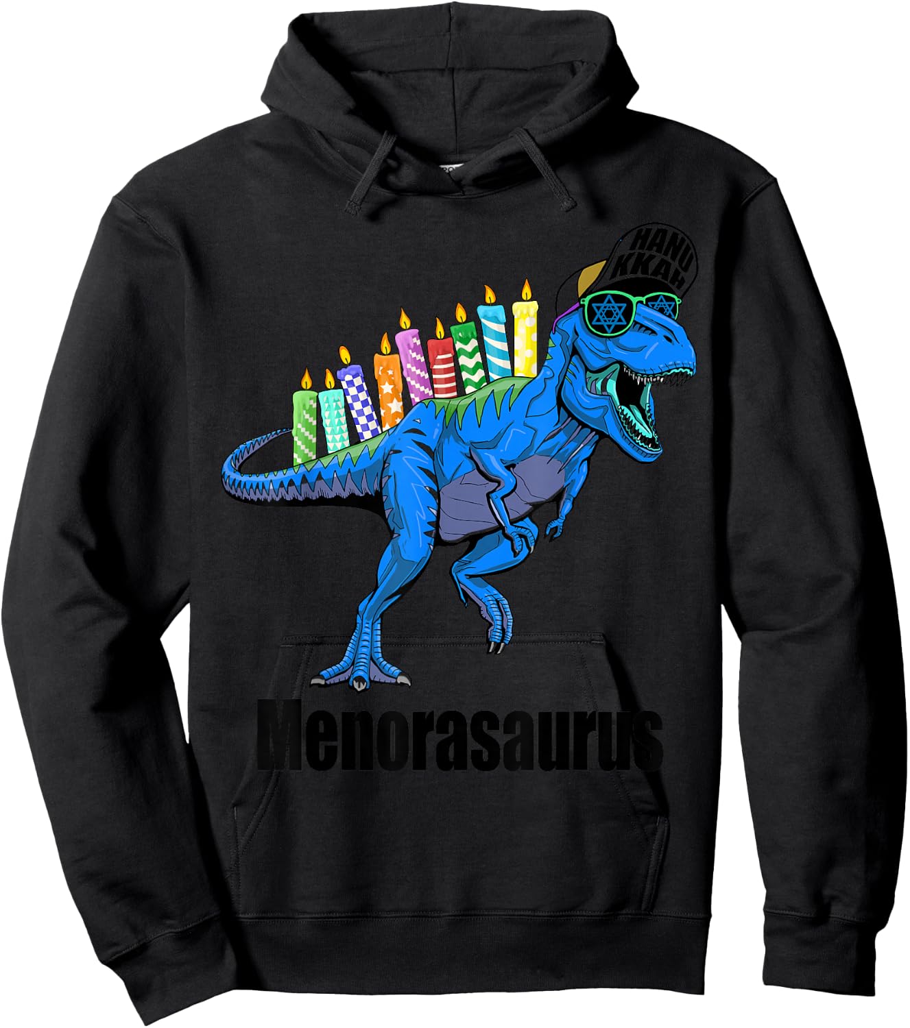 Menorasaurus Rex Menorah Dinosaur Hanukkah Pajama for Boys Hoodie - Hoodie | Black