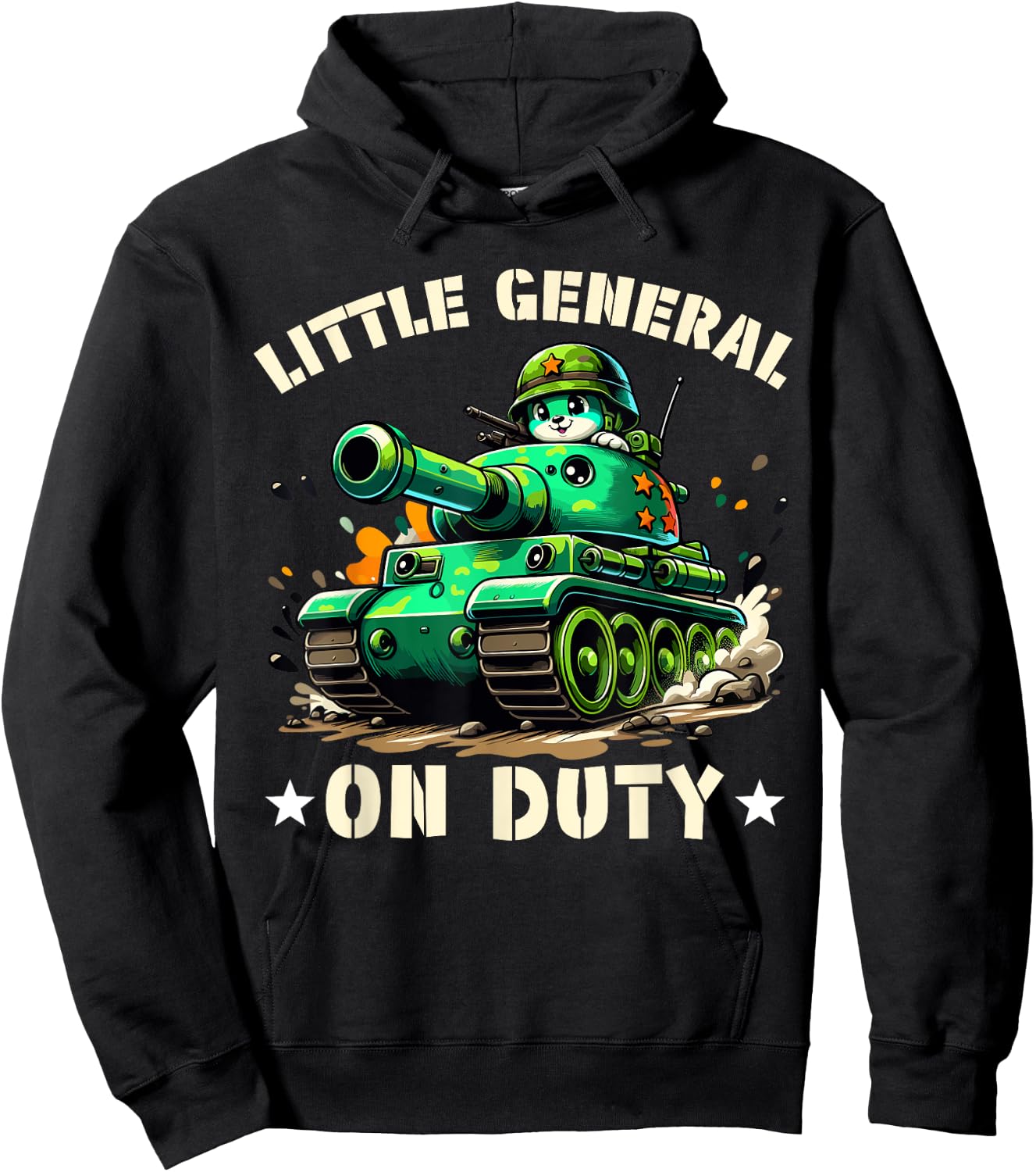 Little General on Duty - Boys Army Tank military Adventure Hoodie - Hoodie | Black