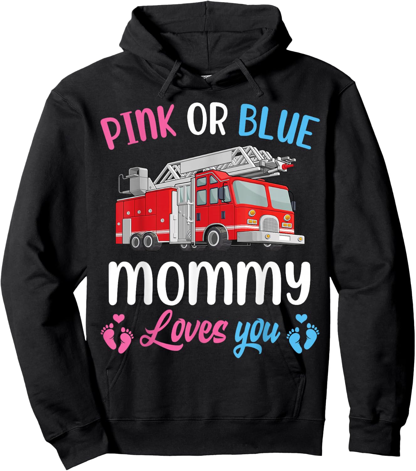 Pink Or Blue Mommy Loves You Fire Truck Baby Gender Reveal Hoodie - Hoodie | Black