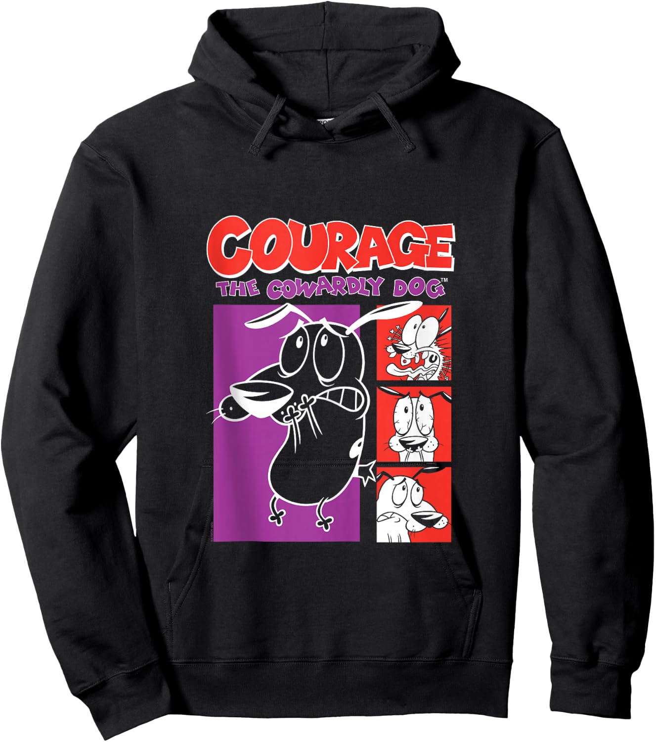 Courage the Cowardly Dog Red and Purple Frames Cartoon Hoodie - Hoodie | Black