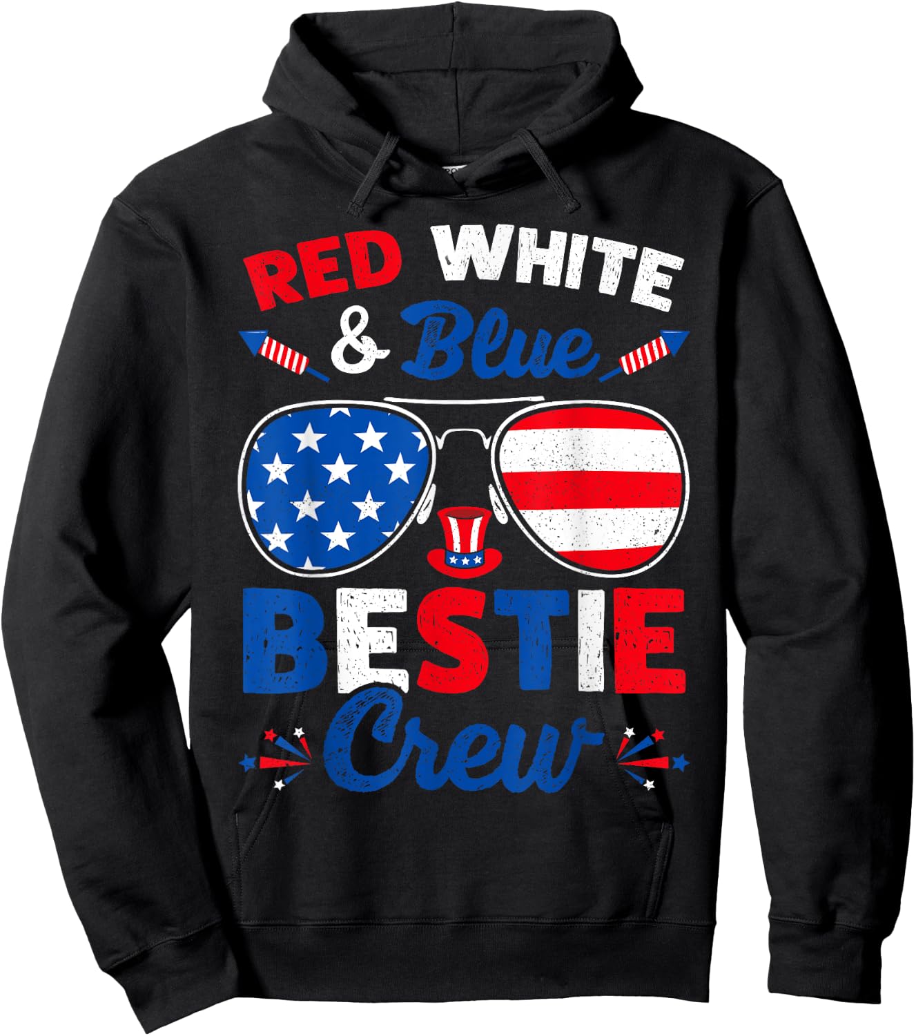 Retro 4th Of July Red White & Blue Bestie Crew American Flag Women Men Hoodie - Hoodie | Black