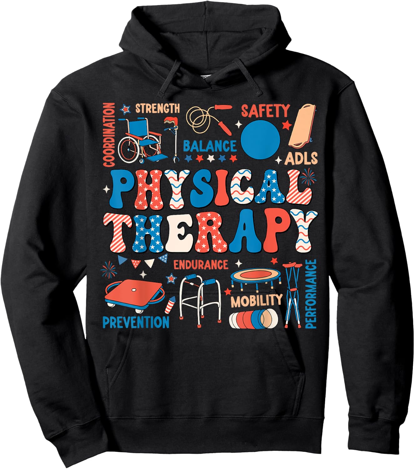 Retro Physical Therapy 4th Of July PT PTA Physical Therapist Men Hoodie - Hoodie | Black