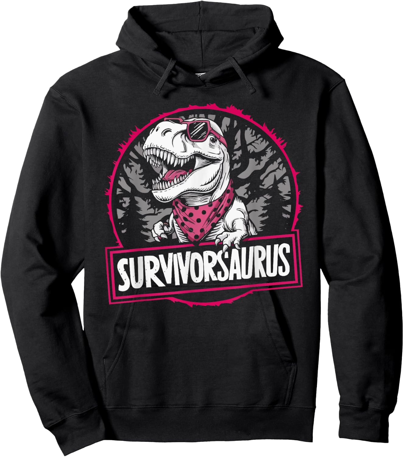 Dinosaur Breast Cancer Awareness Cancer Support Pink Ribbon Hoodie - Hoodie | Black