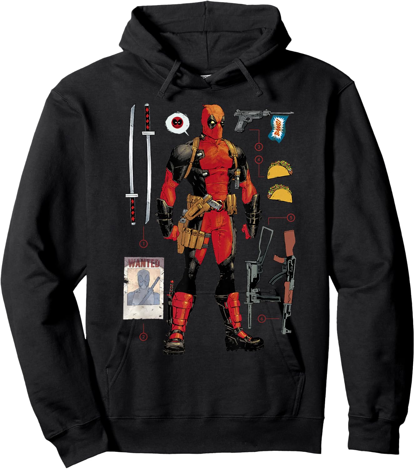 Marvel Deadpool Weapons & Accessories Collection Comic Icon Hoodie - Hoodie | Black