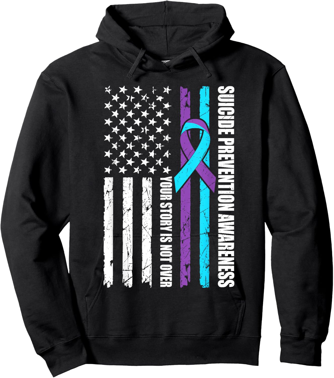 Suicide Prevention Awareness Month Flag Teal & Purple Ribbon Hoodie - Hoodie | Black