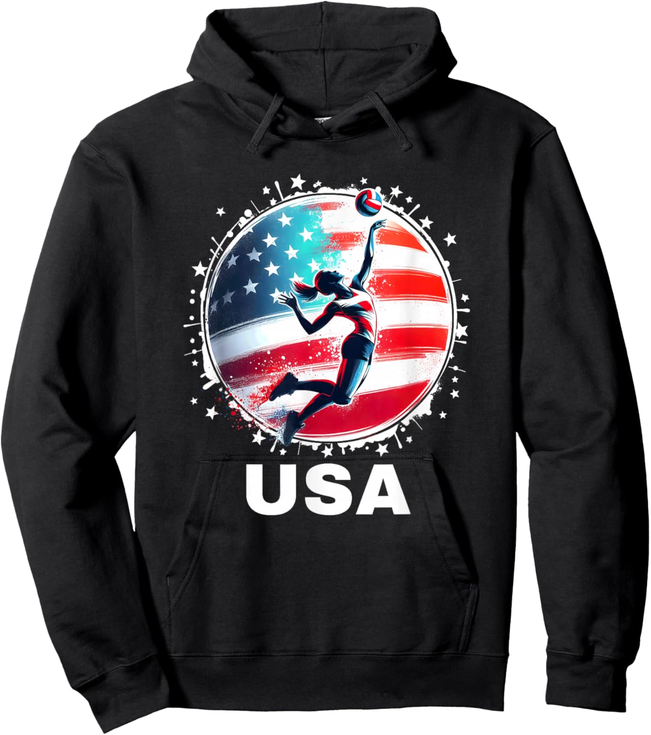 Volleyball USA Go USA Team USA Flag Women Volleyball Hoodie - Hoodie | Black