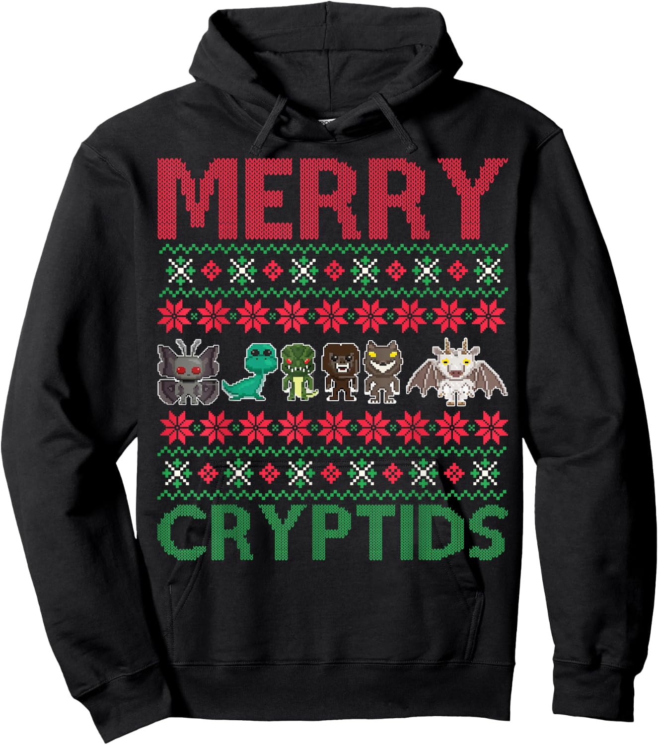 Merry Cryptids Ugly Christmas Bigfoot Apparel Hoodie - Hoodie | Black