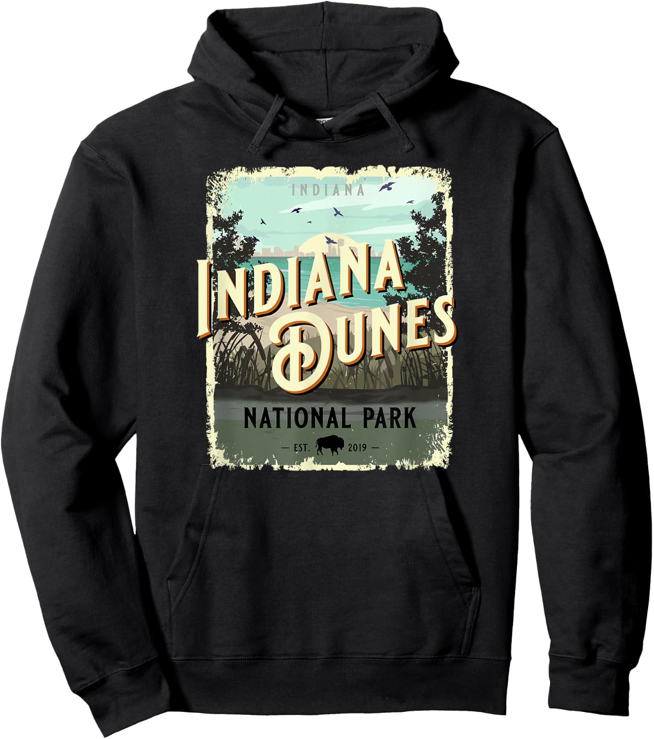 Indiana Dunes National Park Vintage Travel Poster Style Hoodie - Hoodie | Black