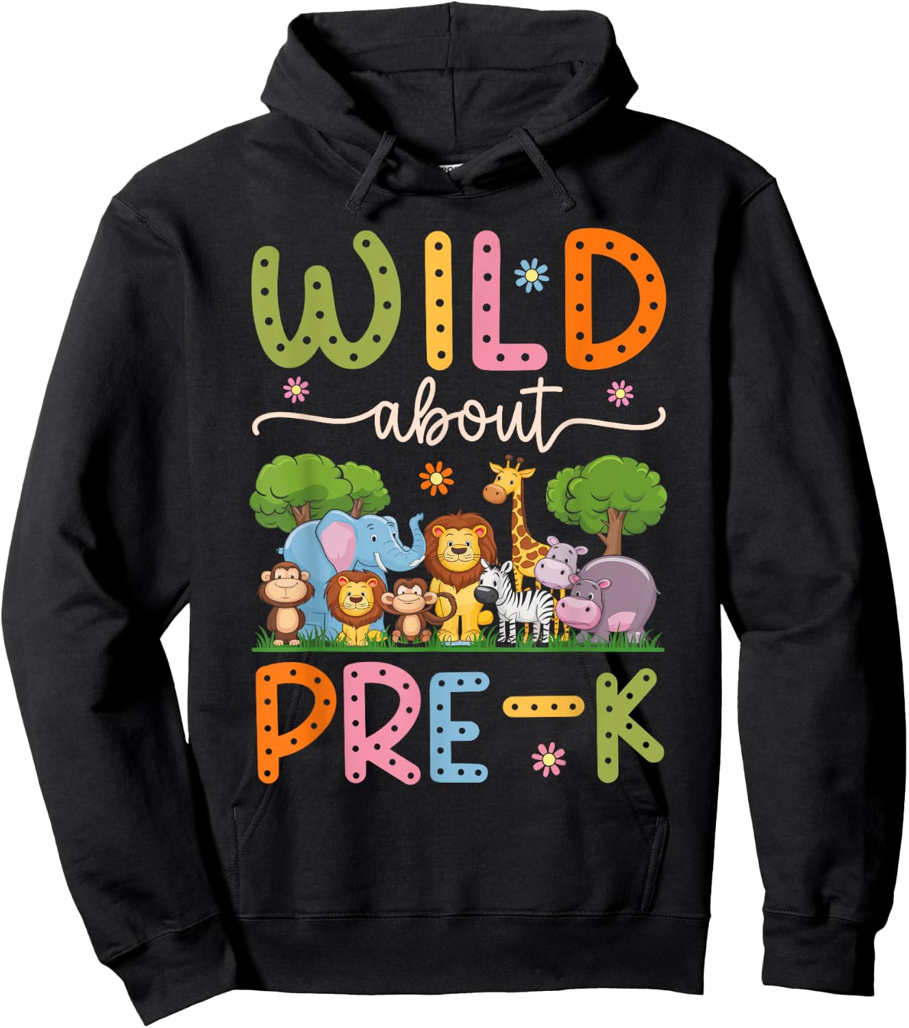 Wild About Pre-K Teacher Student Groovy Back To School Pre-K Hoodie - Hoodie | Black