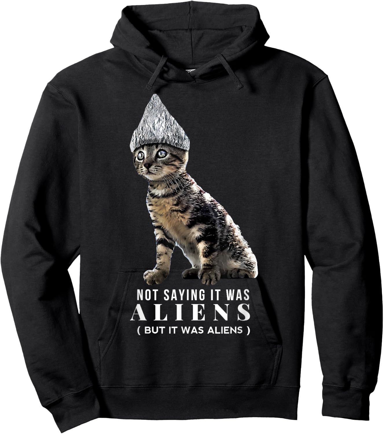 Funny Conspiracy Cat Tin Foil Hat Aliens Shirt Gift Men Hoodie - Hoodie | Black