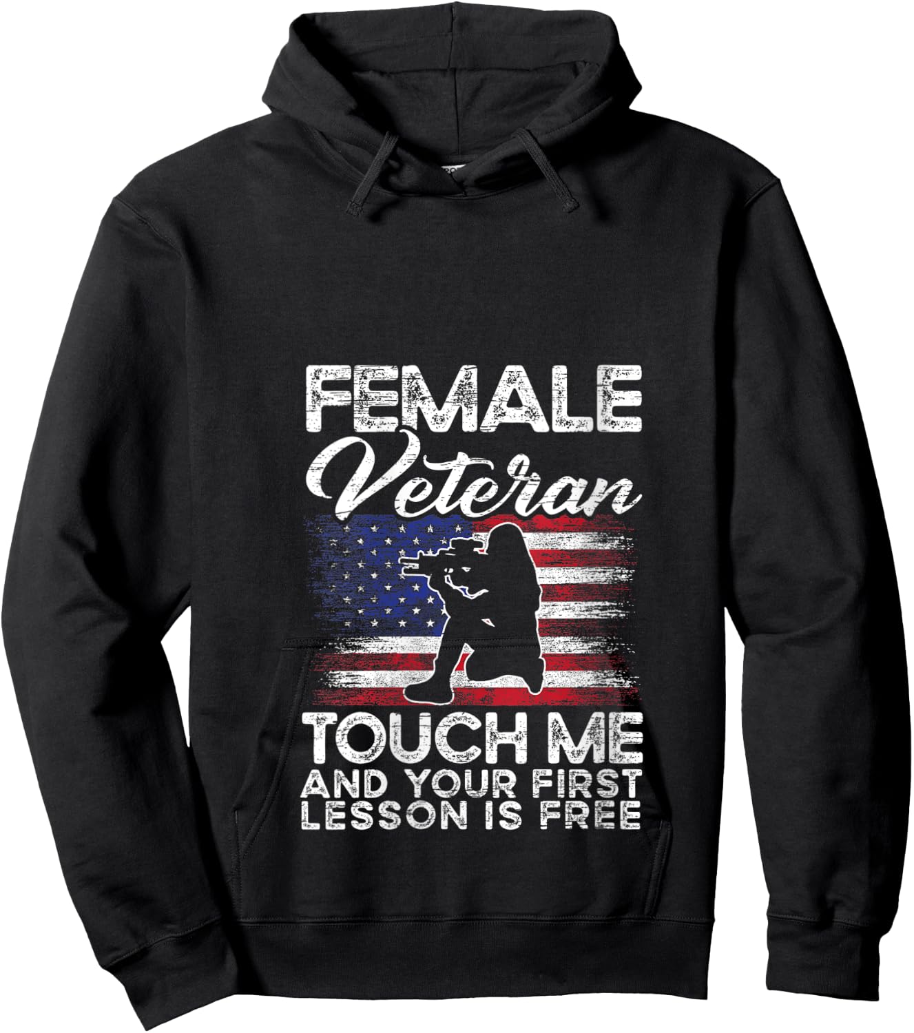Female Veteran Touch Me And Your First Lesson Is Free V-Neck Hoodie - Hoodie | Black