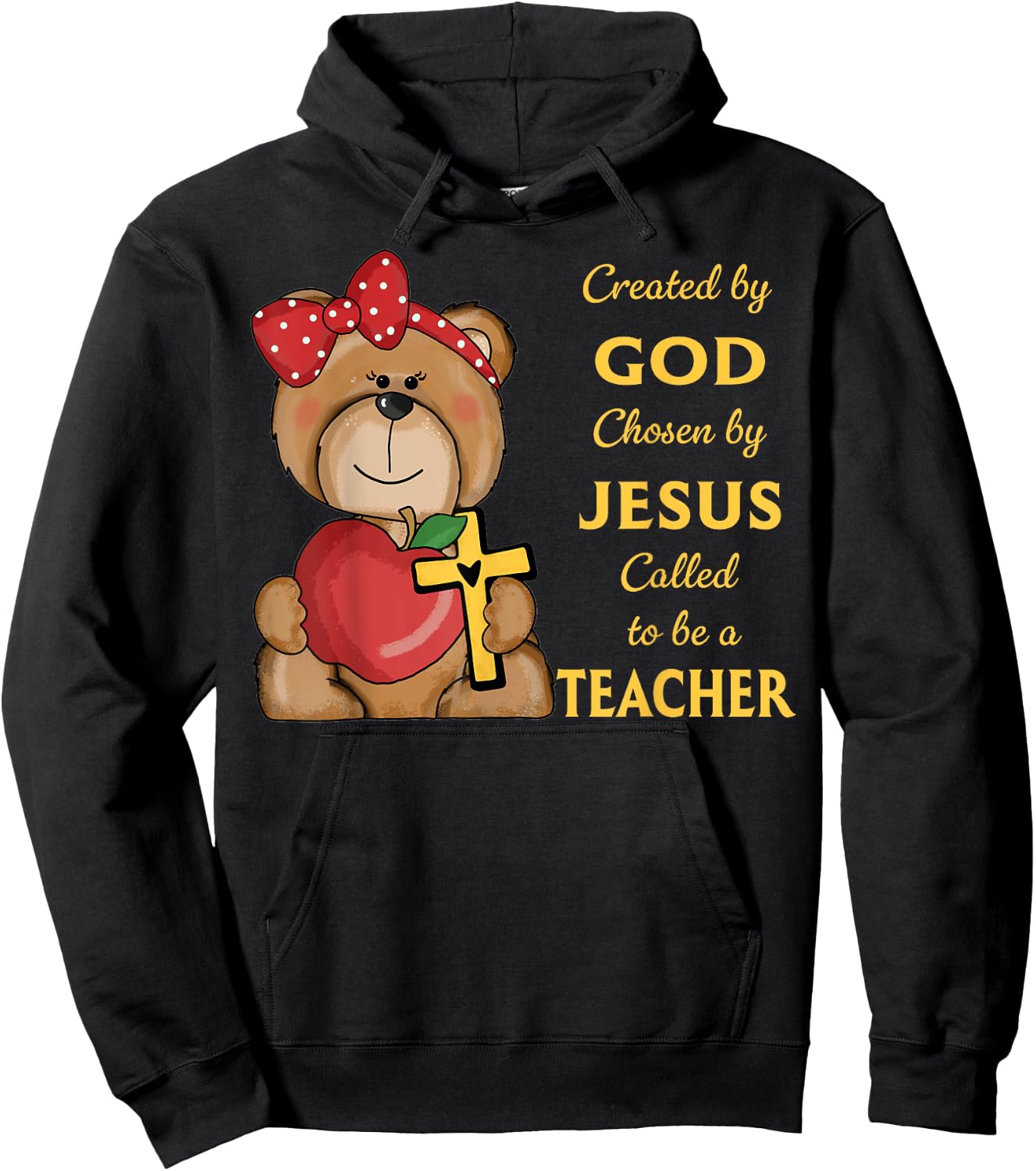 Created By God Called To Teach Sweet Bear Teacher Christian Hoodie - Hoodie | Black