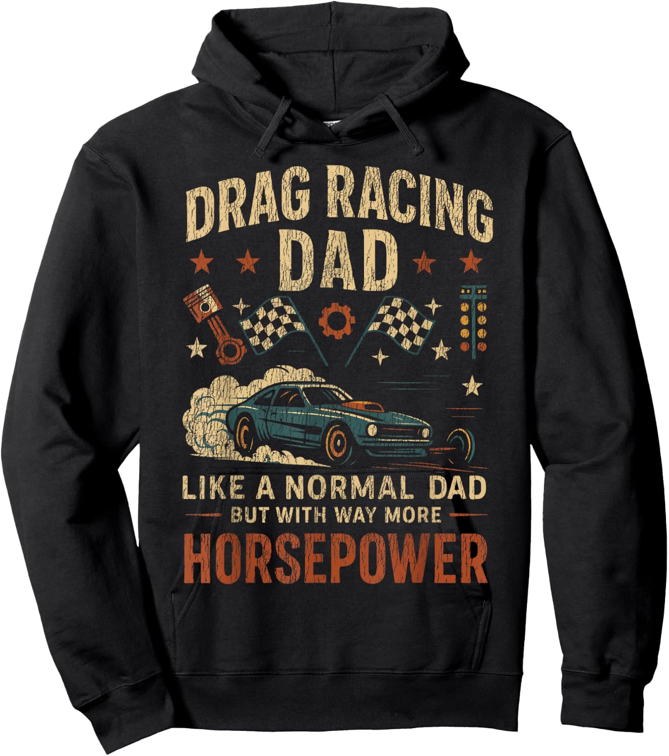 Drag Racing Race Car Dad Vintage Retro Drag Racing Dad Like Hoodie - Hoodie | Black