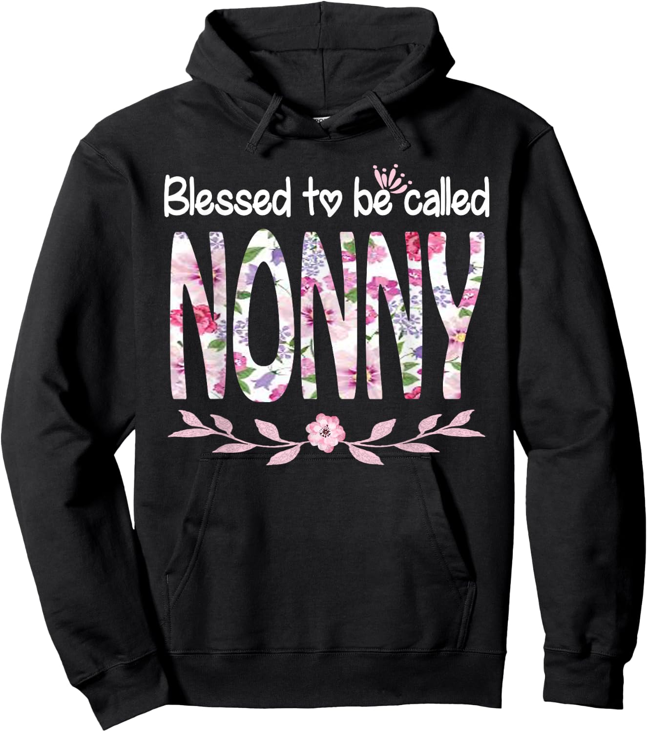 Blessed To Be Called NONNY Cute Floral NONNY Gift Hoodie - Hoodie | Black