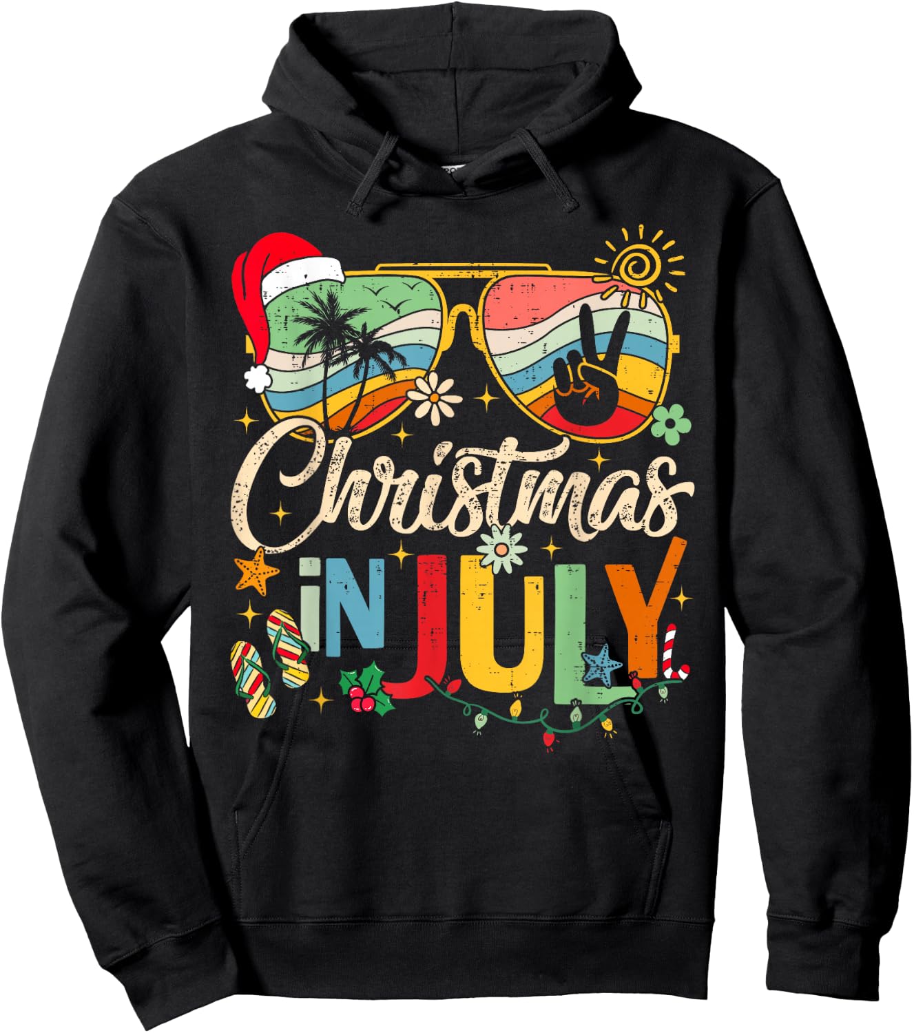 Sunglasses Santa Claus Beach Christmas in July Men Women Kid Hoodie - Hoodie | Black